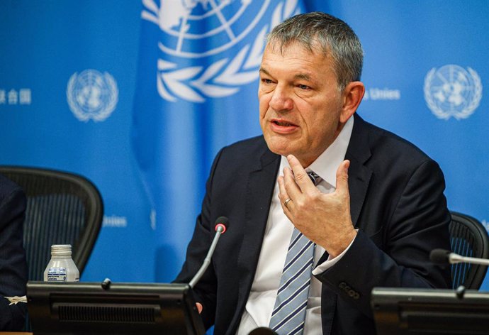 Archivo - 17 de janeiro de 2025, Nova York, Nova York, EUA: PHILIPPE LAZZARINI, Comissário-Geral da Agência das Nações Unidas de Assistência aos Refugiados da Palestina no Oriente Próximo (UNRWA), fala em uma coletiva de imprensa sobre a reabilitação e a 