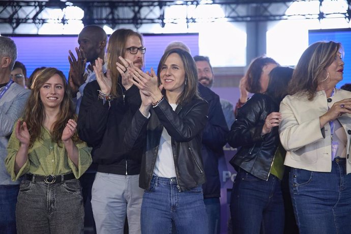 La secretaria general de Podemos, Ione Belarra, durante la V Asamblea Ciudadana de Podemos en la que ha sido reelegida en el cargo.