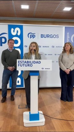 La vicesecretaria de Igualdad, Conciliación y Política Social, Ana Alós, durante la rueda de prensa que ha ofrecido este sábado en Burgos.