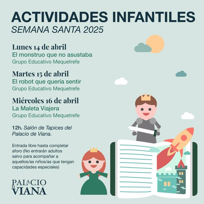 Programación de teatro infantil en el Palacio de Viana durante la Semana Santa.