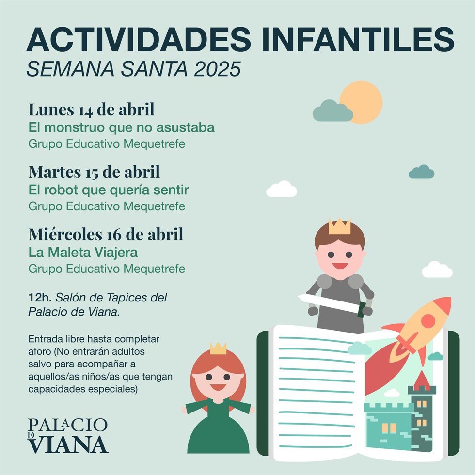 Programación de teatro infantil en el Palacio de Viana durante la Semana Santa.