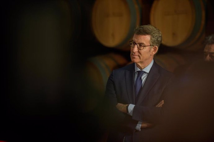 Archivo - El presidente del PP, Alberto Núñez Feijóo, comparece tras la visita por las instalaciones de la empresa García Carrión, a 23 de febrero de 2023, en Daimiel, Ciudad Real, Castilla-La Mancha (España). 