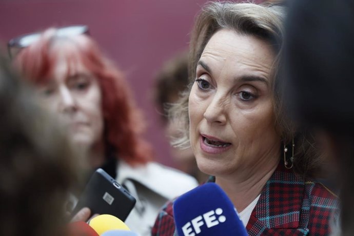 Cuca Gamarra, durante las declaraciones de hoy en Logroño
