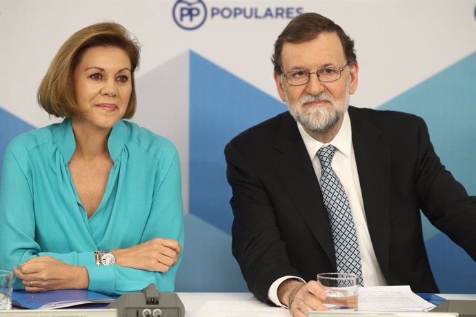 Archivo - Arquivo - Rajoy e Cospedal durante a reunião do Comitê Executivo Nacional do PP