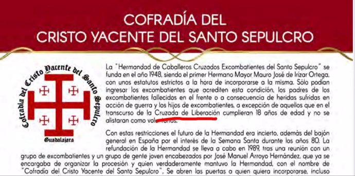 Fragmento del programa de Semana Santa de Guadalajara que IU denuncia por hacer apología de la sublevación militar de 1936.