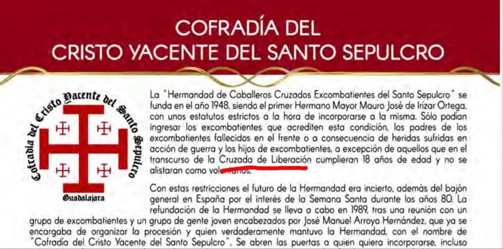 Fragmento del programa de Semana Santa de Guadalajara que IU denuncia por hacer apología de la sublevación militar de 1936.