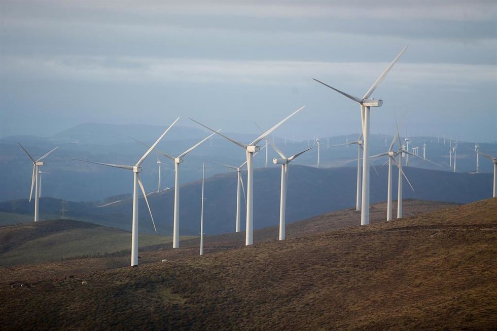 Un parque eólico, a 28 de marzo de 2025, en Muras, Lugo, Galicia (España). 