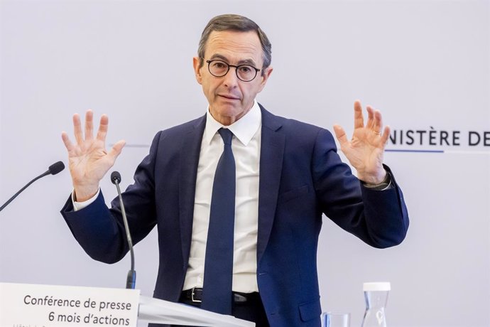 April 10, 2025, Paris, France, France: Paris, France April 10, 2025 - Press conference by the Minister of the Interior to present his actions after the first six months of his mandate. The French Minister of the Interior has announced a tightening of natu