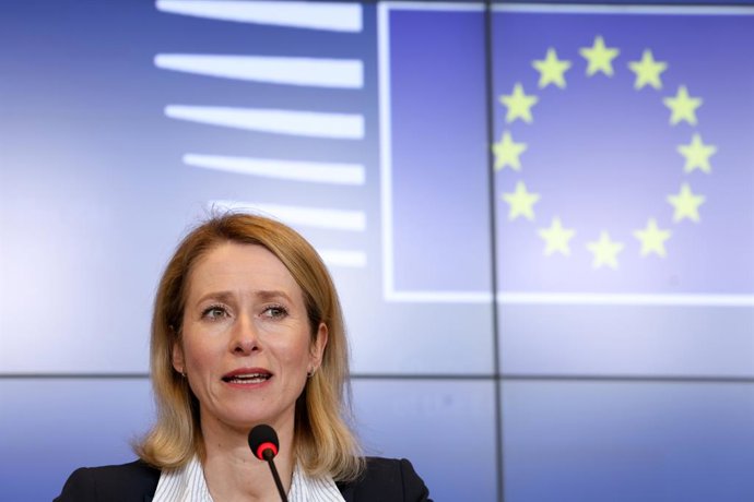 La Alta Representante de la Unión Europea para Política Exterior, Kaja Kallas, en rueda de prensa en Luxemburgo tras el Consejo de Exteriores.