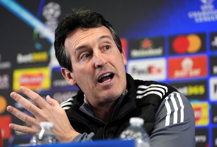 14 April 2025, United Kingdom, Birmingham: Aston Villa manager Unai Emery speaks during a press conference ahead of Tuesday's UEFA Champions League soccer match against PSG. Photo: Nick Potts/PA Wire/dpa