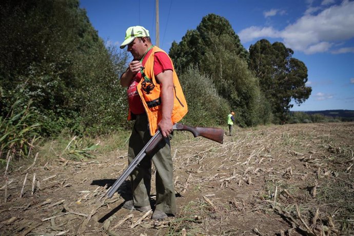 Archivo - Cazadores participan en una batida de jabalíes