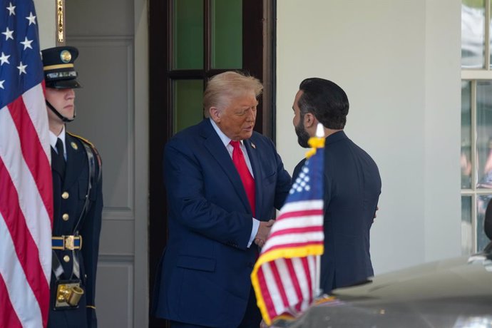 April 14, 2025, Washington, District of Columbia, USA: President DONALD TRUMP welcomes El Salvadoran President Nayib Bukele to the White House for bilateral talks on April 14, 2024.