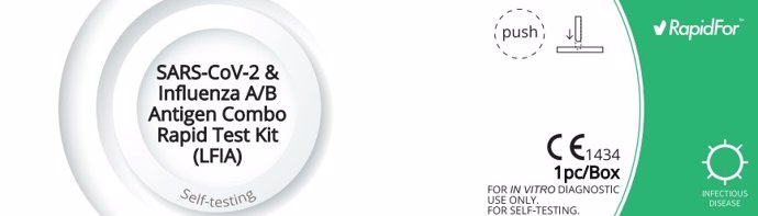 Imagen del etiquetado del producto afectado: test de autodiagnóstico SARS-CoV-2 & Influenza A/B Antigen Combo Rapid Test Kit (LFIA) RapidFor.