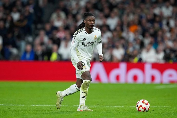 Eduardo Camavinga of Real Madrid in action during the Spanish Cup, Copa del Rey, football match Semifinal Second Leg played between Real Madrid and Real Sociedad at Santiago Bernabeu stadium on April 01, 2025, in Madrid, Spain.