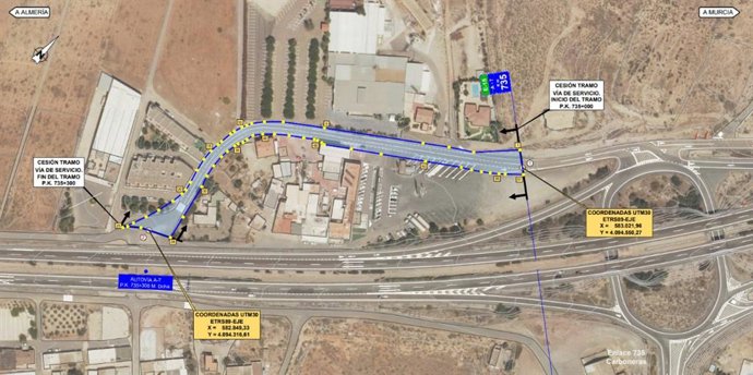 Trazado de los tramos de vía de servicio de la A-7.