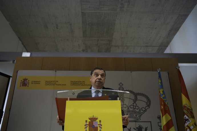El ministro de Agricultura, Pesca y Alimentación, Luis Planas, en la rueda de prensa ofrecida en València para informar de las actuaciones de su departamento encaminadas a ayudar a los afectados del sector agrario por la dana del pasado 29 de octubre. 