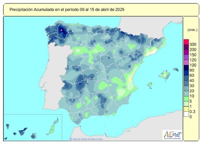 Las lluvias acumuladas para este año hidrológico ascienden a 521 l/m2, un 20% por encima de lo normal.