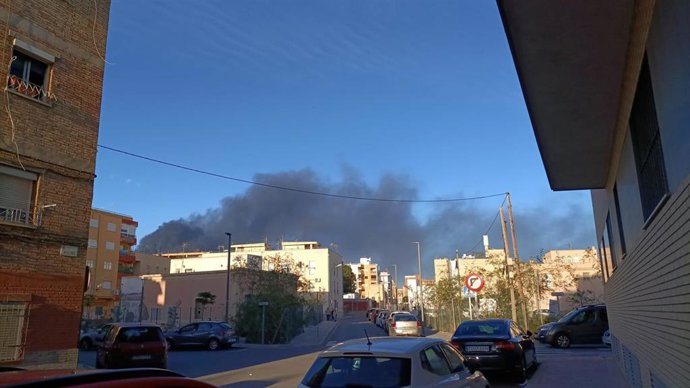 Imagen de la gran columna de humo levantada por el incendio.