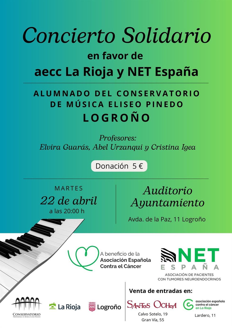 Cartel concierto solidario para el 22 de abril a beneficio de pacientes con cáncer