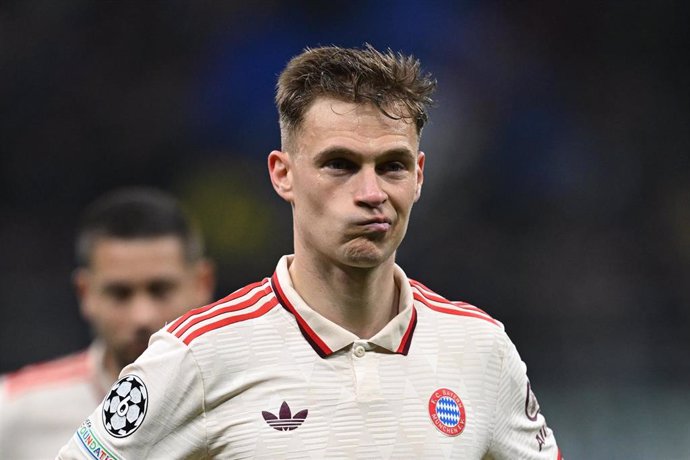 16 April 2025, Italy, Milan: Munich's Joshua Kimmich looks dejected after the UEFA Champions League quarter-final second leg soccer match between Inter Milan and Bayern Munich at the Stadio Giuseppe Meazza. Photo: Sven Hoppe/dpa