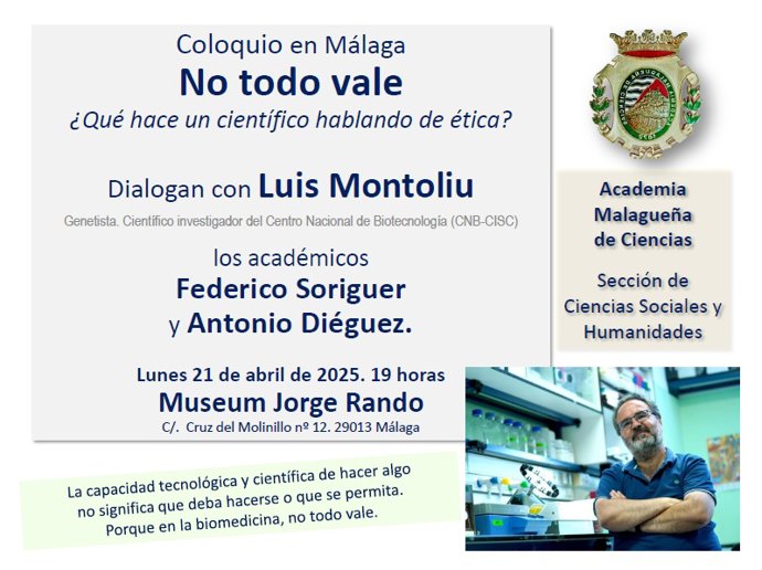 Invitación al acto organizado por la Academia Malagueña de Ciencias que tendrá lugar el próximo lunes 21 de abril.