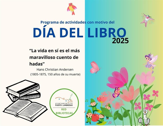 Cartel del programa de actividades con motivo del Día del libro en Puerto Lumbreras