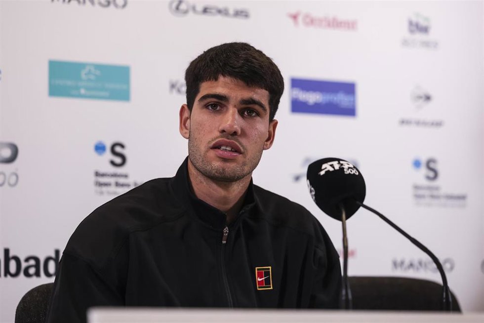 El tenista español Carlos Alcaraz en rueda de prensa en el Barcelona Open Banc Sabadell 2025