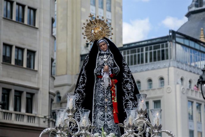 Archivo - Talla de la Virgen de la Soledad en la procesión de La Soledad y del Desamparo y del Cristo Yacente, que sale desde la Iglesia de la Concepción Real de Calatrava