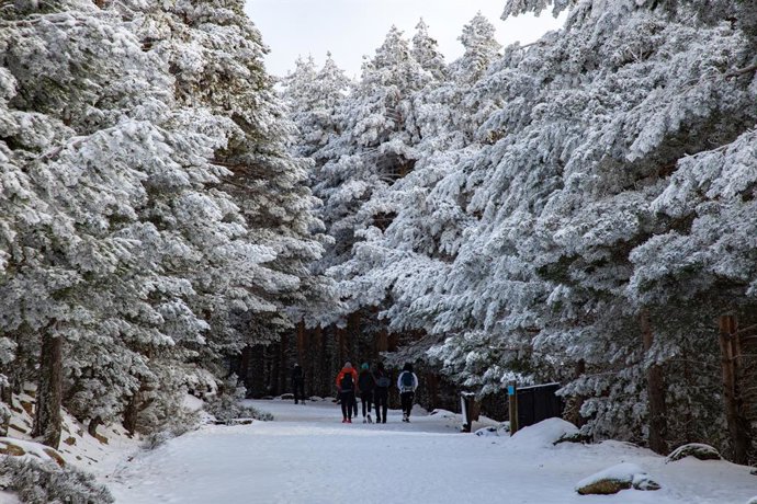 Archivo - Arquivo - Caminhantes em Puerto de Cotos, 13 de dezembro de 2024, Madri (Espanha). Uma das cidades mais afetadas pela tempestade Darragh é Madri e as montanhas da Sierra de Madrid, onde os primeiros flocos caíram como consequência da tempestade.