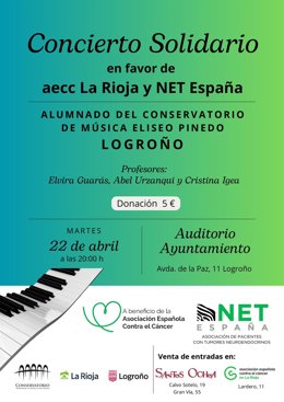 Cartel concierto solidario para el 22 de abril a beneficio de pacientes con cáncer