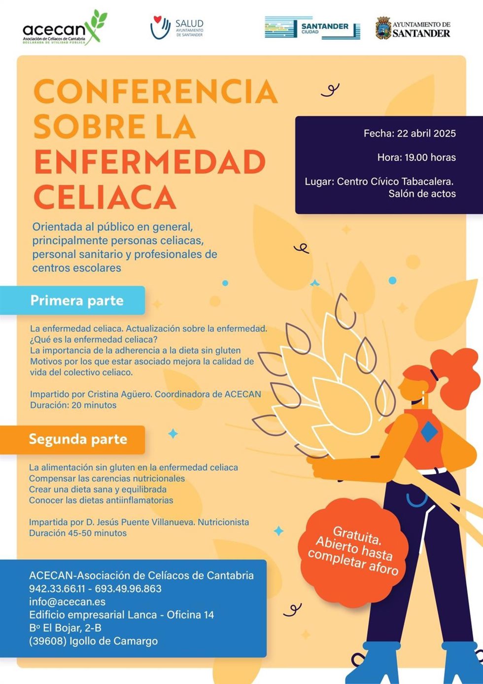 El centro cívico Tabacalera acogerá este martes una conferencia sobre celiaquía