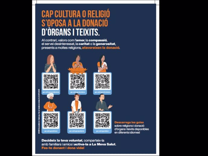 Campaña de sensibilización para promover la donación de órganos y tejidos en centros religiosos de Catalunya