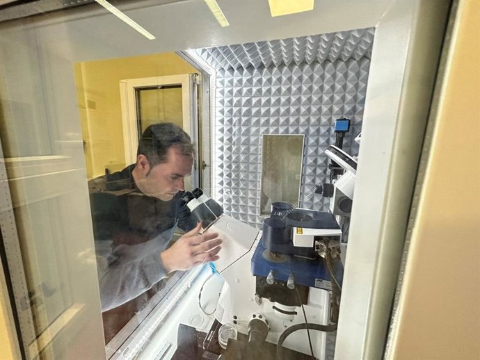 O pesquisador Francisco Espinosa trabalha com o microscópio de força atômica.