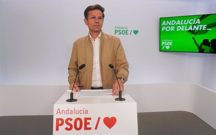El portavoz del PSOE-A, Francisco Cuenca, en rueda de prensa en Sevilla.