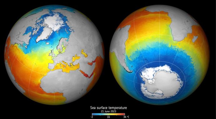 Evolução da temperatura da superfície do mar em 2023