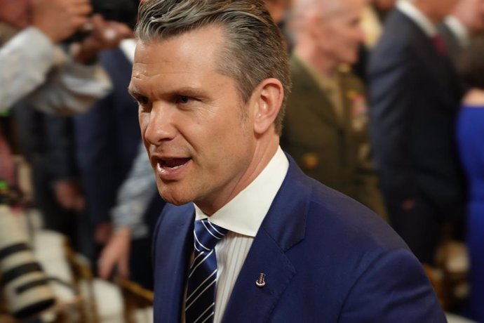 April 15, 2025, Washington, District of Columbia, USA: Secretary of Defense Pete Hegseth attends the Commander in Chief trophy presentation in the White House. President DONALD TRUMP presented the trophy to the service academy with the best record against