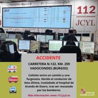 Un herido tras chocar un camión y una furgoneta en la N-122 en Vadocondes