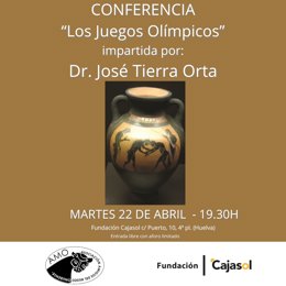 Cartel de la conferencia 'Los juegos olímpicos' del doctor José Tierra Orta.