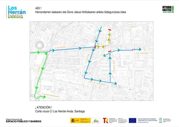 Corte dle tráfico rodado en Los Herrán con Santiago