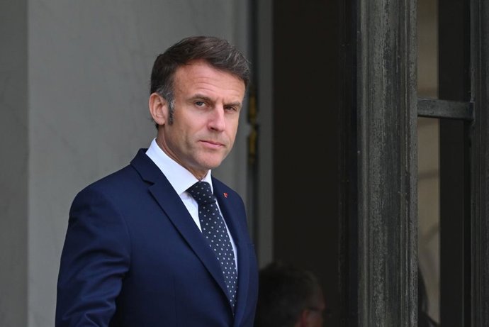 April 14, 2025, Paris, Ile-De-France (Region, France: The President of the Republic, Emmanuel Macron, received the President of the autonomous region of Iraqi Kurdistan, Netchirvan Barzani, for a working lunch at the Elysee Palace on April 14, 2025.