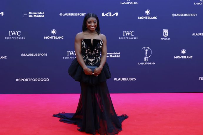 Simone Biles durante o Laureus World Sports Awards Madrid 2025 no Palacio de Cibeles em 21 de abril de 2025 em Madri, Espanha.