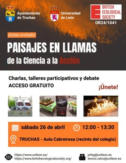Cartel de la jornada de la ULE sobre avances científicos ante incendios forestales en Truchas (León).