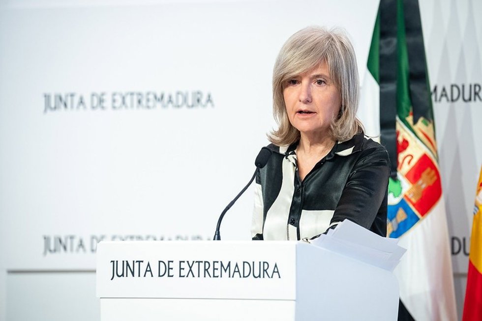 La portavoz de la Junta de Extremadura, Victoria Bazaga, en rueda de prensa tras el Consejo de Gobierno