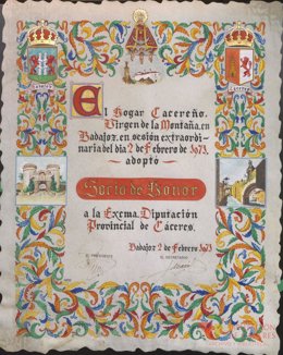 Uno de los documentos que se pueden ver en la sala Pintores 10 de Cáceres con motivo del Novenario de la Virgen de la Montaña