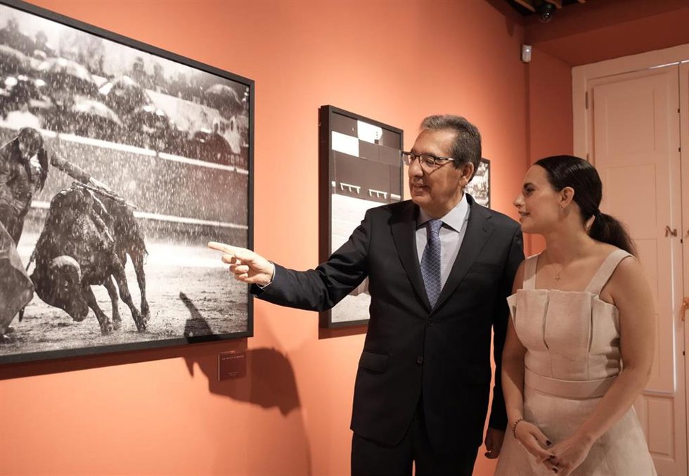 Inauguración de la exposición de Sofía Torres Prida a la que ha asistido el presidente de la Fundación Cajasol, Antonio Pulido.