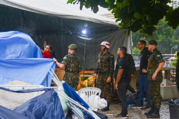 Archivo - Vista del campamento organizado por simpatizantes de Bolsonaro que trataron de asaltar las instituciones en Brasilia, en enero de 2023  