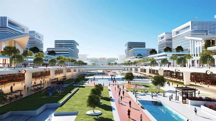 A designer's sketch of Shanghai Eastern Hub International Business Cooperation Zone. [Photo/WeChat account: pdnews]