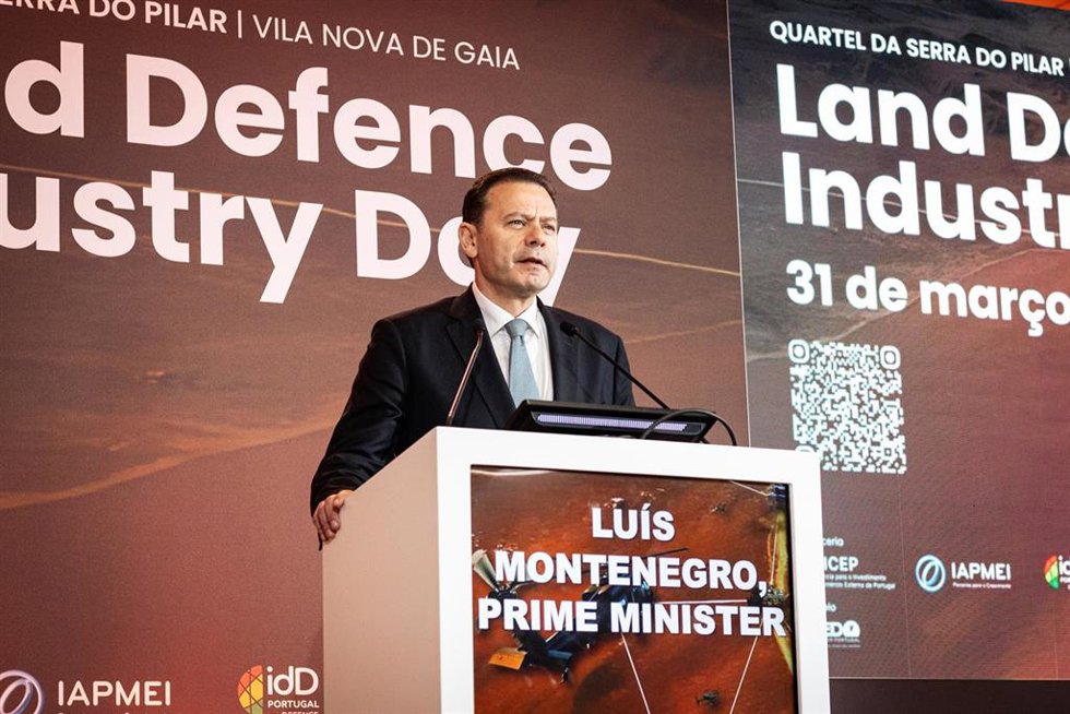 El primer ministro en funciones de Portugal, Luis Montenegro, en un acto de la indusrria de la defensa