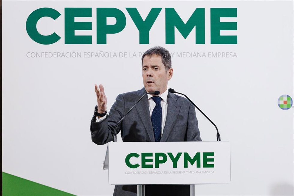 Archivo - El presidente de Cepyme, Gerardo Cuerva, interviene durante la inauguración de la VIII edición de CEPYME500, en el Palacio de la Bolsa de Madrid, a 27 de enero de 2025, en Madrid (España). La Confederación Española de la Pequeña y Mediana Empr