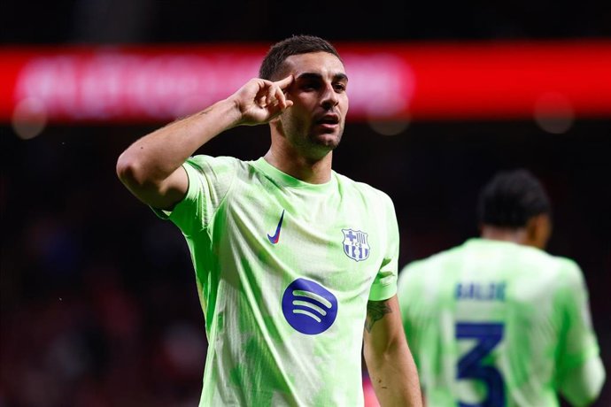 Ferran Torres of FC Barcelona celebrates a goal during the Spanish Cup, Copa del Rey, football match Semifinal Second Leg played between Atletico de Madrid and FC Barcelona at Riyadh Air Metropolitano on April 02, 2025, in Madrid, Spain.